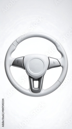 Modern White Car Steering Wheel with Minimalist Design on White Background