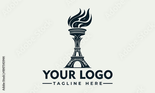 Elegant vintage torch and architectural landmark vector logo template, a symbolic graphic for diverse brand identity. This unique emblem combines heritage with a strong visual statement