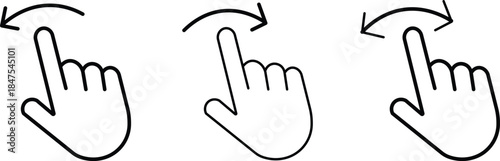 
Hand finger gesture icon set. Swipe icon set. slide up down left right finger signs, swipe symbol. Collection of touch touch symbols. The gesture of swiping an icon on transparent background

