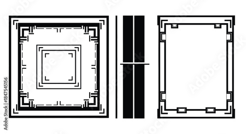 Geometric frames and borders in black and white.