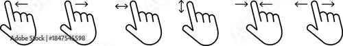 
Hand finger gesture icon set. Swipe icon set. slide up down left right finger signs, swipe symbol. Collection of touch touch symbols. The gesture of swiping an icon on transparent background
