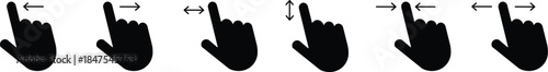 
Hand finger gesture icon set. Swipe icon set. slide up down left right finger signs, swipe symbol. Collection of touch touch symbols. The gesture of swiping an icon on transparent background
