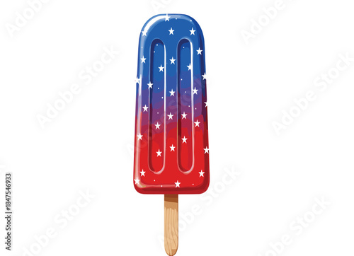 Patriotic Red White and Blue Popsicle Vector Illustration with Stars for 4th of July and Independence Day Celebration.