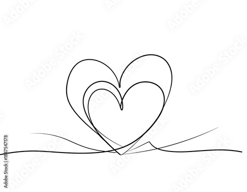 Black single-line drawing of intertwined hearts on a white background