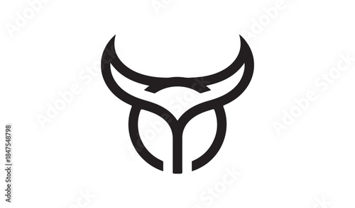 Abstract geometric bull head icon, minimalist design with bold lines symbolizing strength.