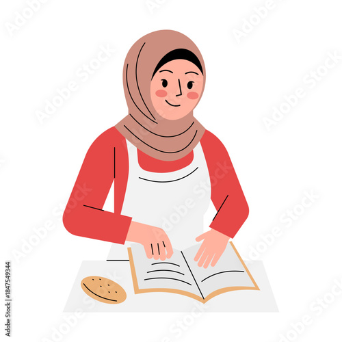 Woman Reading Recipe Book While Baking