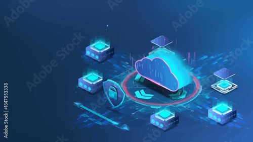 Cloud Computing Data Storage and Cyber Security Network Technology Illustration