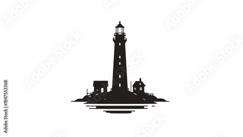 Lighthouse silhouette vector illustration on white background by the sea