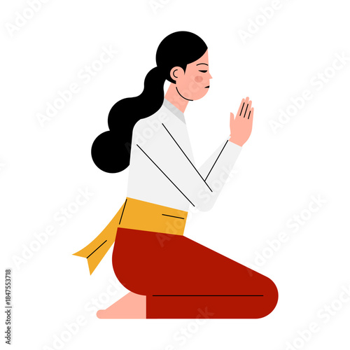 Illustration of Woman Wearing Traditional Balinese Clothing