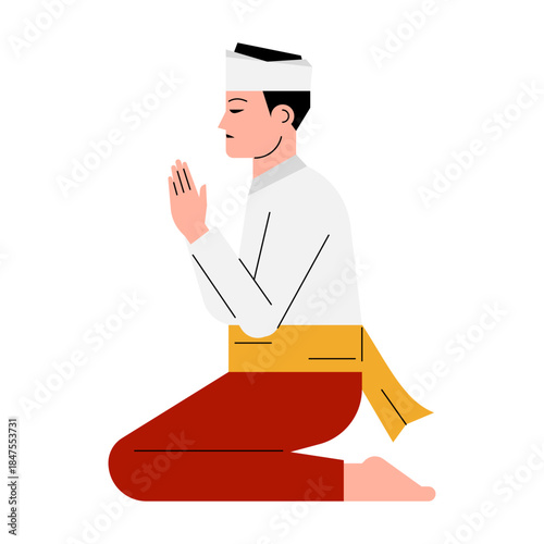Illustration of Balinese Man in Traditional Clothing