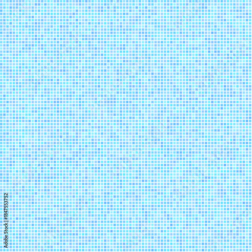 Blue pool tile background. Bathroom textured mosaic. Square decoration ornament. Kitchen wall or floor with pixel grid. Vector swimming pool flat seamless pattern illustration.