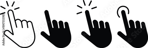 Hand click icon set. pointer sign and symbol. Computer mouse click cursor arrow icons set. hand cursor icon. Hand cursors icons click set vector illustration on transparent background
