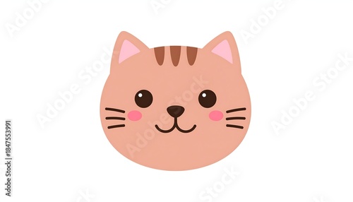 Cartoon cat head, featuring whiskers, blush, and striped ears