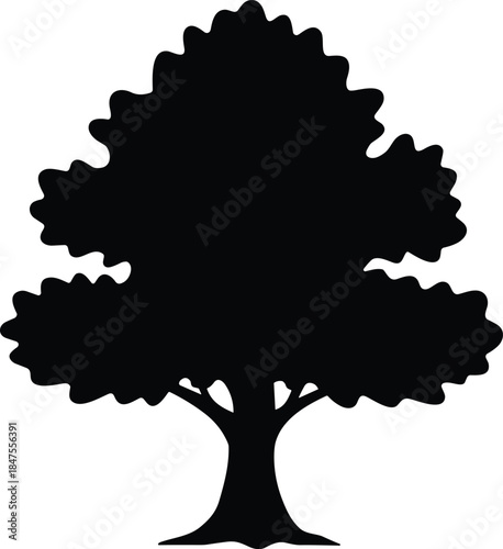Tree silhouette, black tree icon, stylized forest graphic, layered canopy, nature symbol, vector tree, abstract foliage, logo element, isolated tree, educational illustration