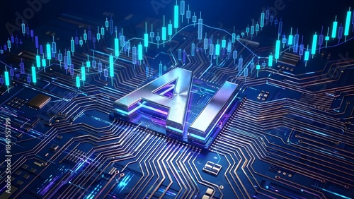 Futuristic AI technology powering financial market growth with digital data streams