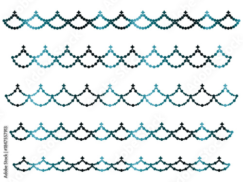 丸、四角星、半円ラインうろこ、16青緑