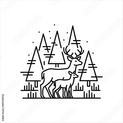 Icon depicting a serene scene of a deer and its fawn in nature