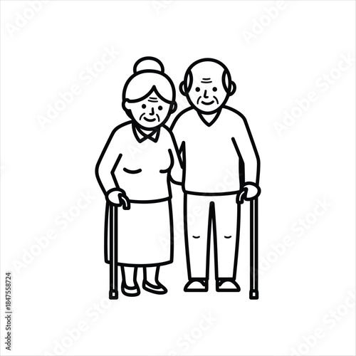Icon depicting an elderly couple using canes for support