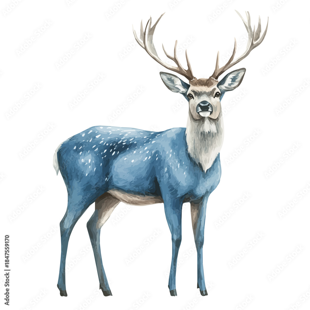 Obraz premium Watercolor illustration vector of Blue Deer, isolated on a clean white background.