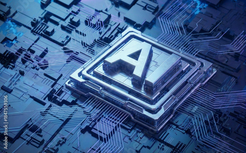 Circuit board background with the letters 