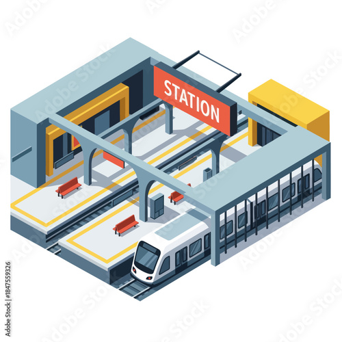 Isometric View of Modern Train Station.