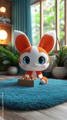 Orange and White Cartoon Bunny Holding Snack Box