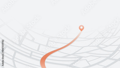 Curved city map with long orange navigation arrow. Perspective Vector illustration.