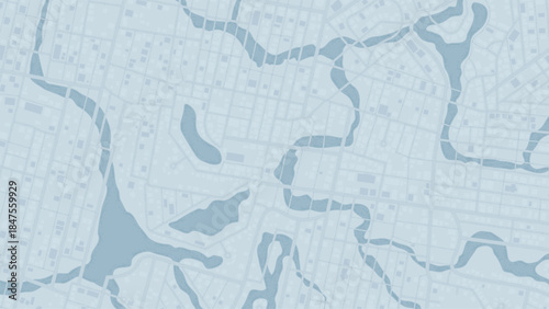 City map background with river and streets. Abstract blue Vector illustration.
