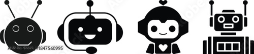 Chatbot icon set. Support bot. robot with headset. The symbol of an instant response from the support service. Vector illustration isolated on white background. Editable stroke. vector 