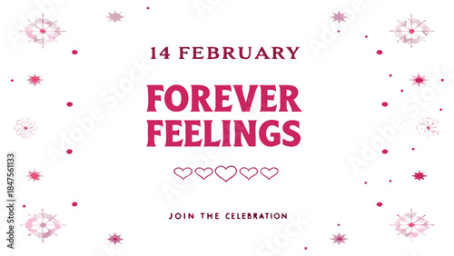 A clean white card with random pink hand drawn stars and hearts on valentine's day