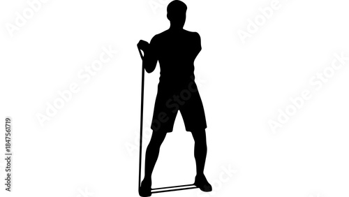 Man exercising with resistance band with transparent background