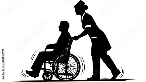 Nurse assisting patient in wheelchair with transparent background