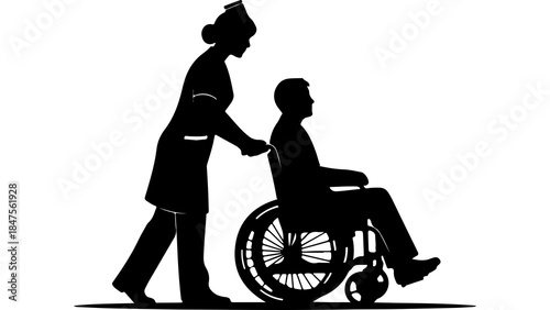 Nurse assisting patient in wheelchair with transparent background