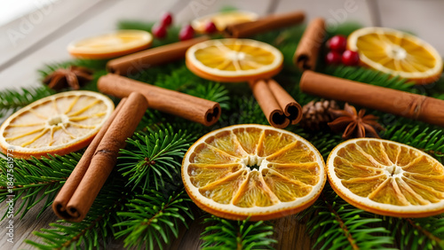 Festive Pine, Orange, and Cinnamon Holiday Decor