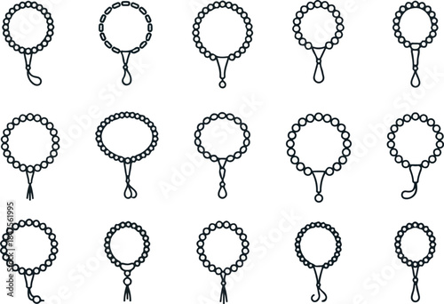 Collection of Elegant Islamic Prayer Beads Line Art Icons