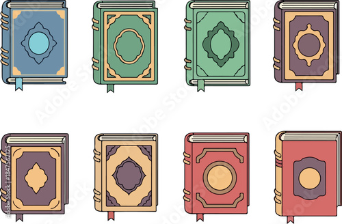 Collection of Antique Books with Decorative Covers in Vector Format