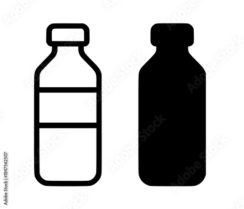 Icon, drink botle illustration, black and white, outline and silhouette