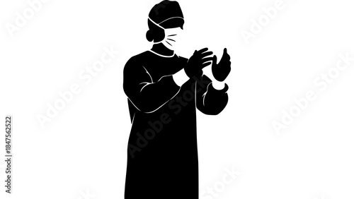 Surgeon preparing with sterile gloves with transparent background