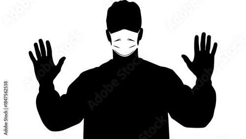 Man wearing mask and gloves with transparent background
