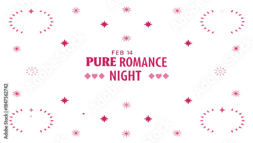 A sleek white background with scattered artistic pink and red valentine's day designs and text