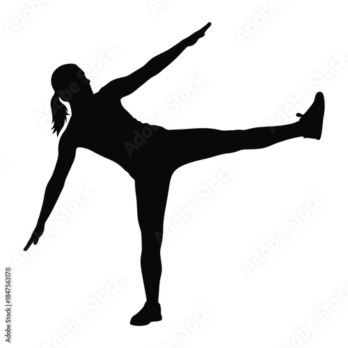 Balance exercise silhouette of a woman stretching