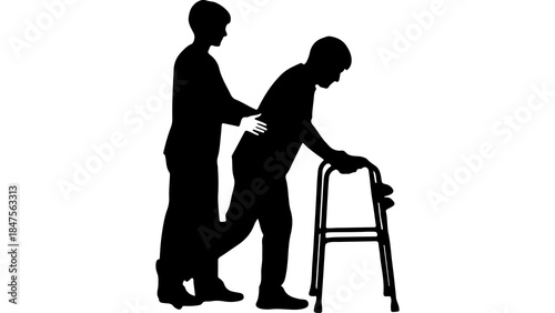 Elderly man walking with assistance with transparent background