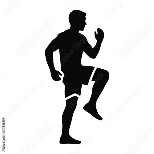 High knee running exercise silhouette of a man