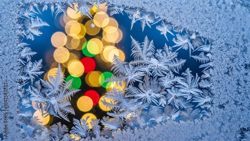 Window Frost Framing Holiday Bokeh Lights