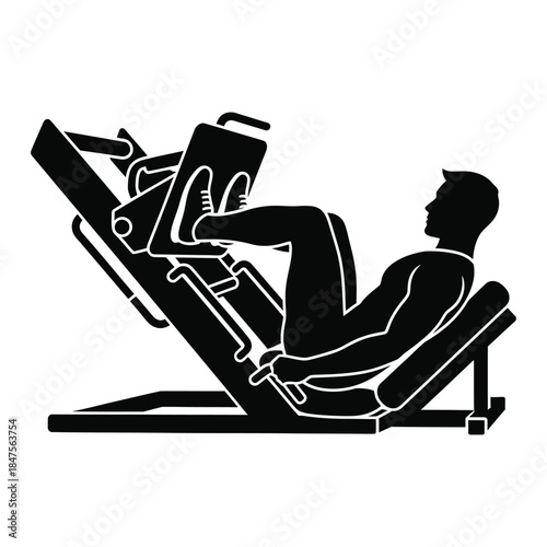 Leg press machine exercise silhouette of a man
