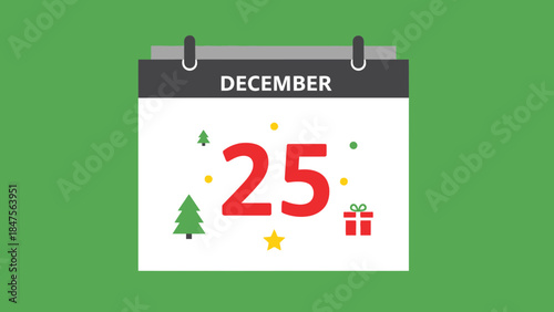 A calendar page showing December 25 with Christmas decorations and festive elements.