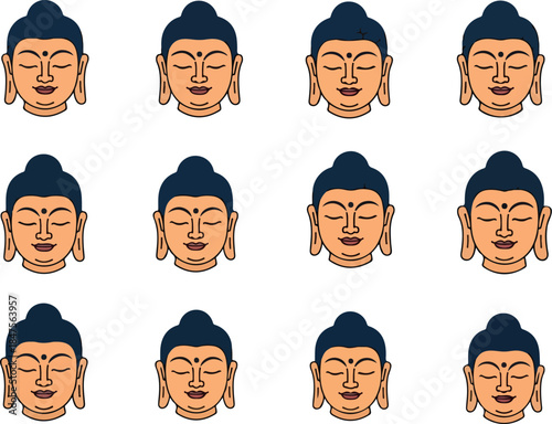 Seamless Pattern of Buddha Faces with Smiling Expressions for Meditative Designs
