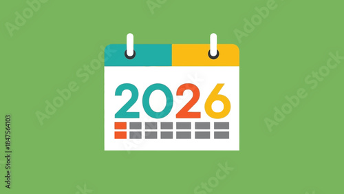A stylized calendar graphic displays the year 2026 in large, colorful numbers.