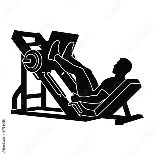 Leg press machine exercise silhouette with weights