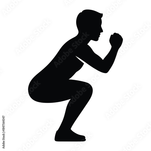 Squat workout pose silhouette of a male athlete